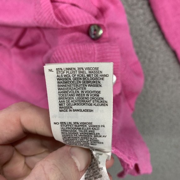 White Stuff Cardigan Deep V Neck Linen Long Sleeve Top Size 10 Pink Button Front - Picture 11 of 12